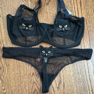 Adore Me Black Cat Embroidered Bra Set